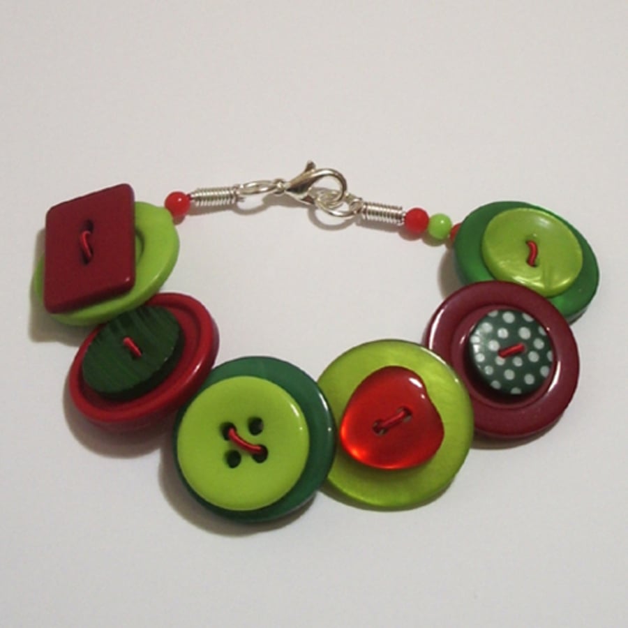 Red, lime and green button bracelet