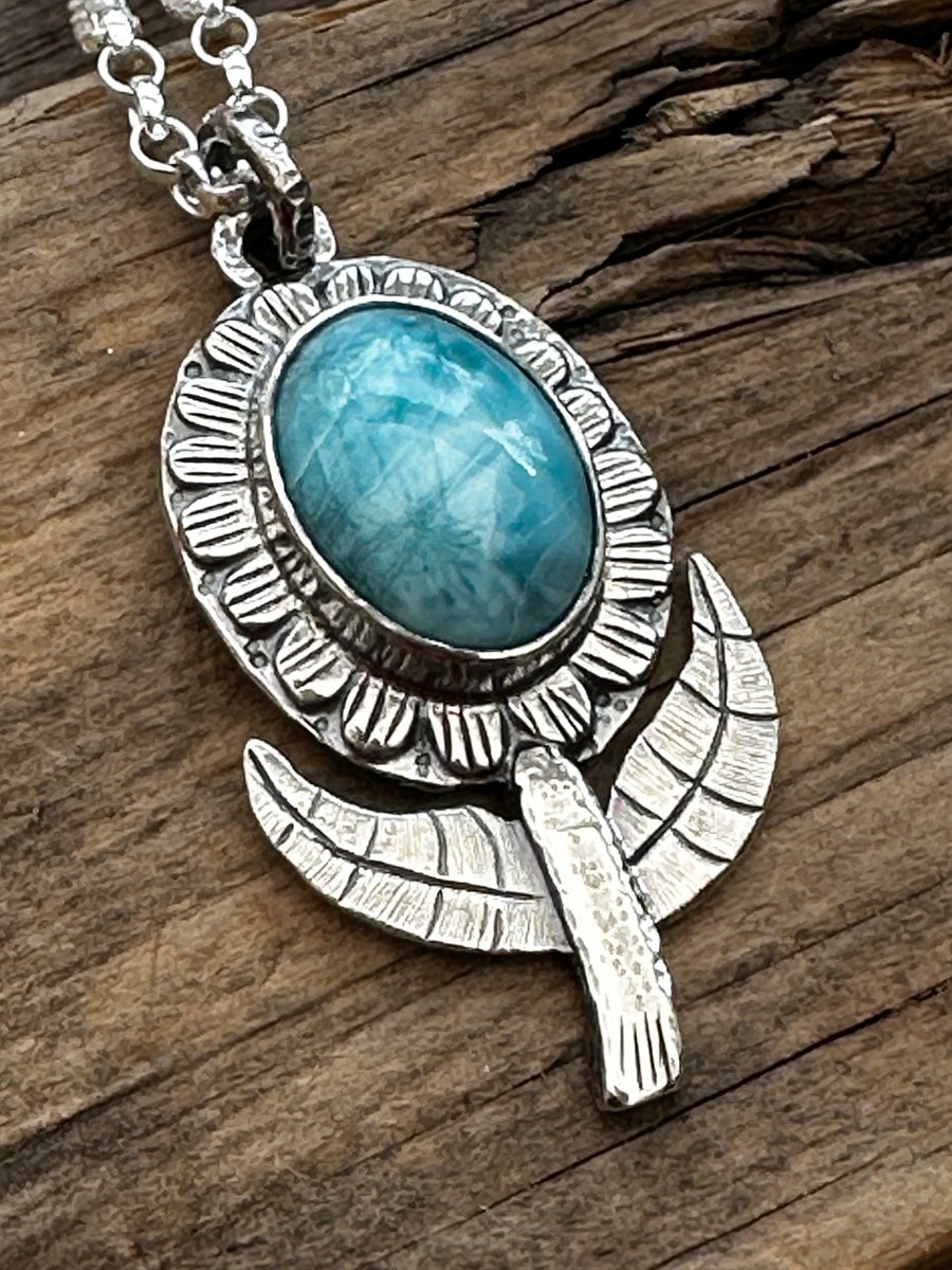 Flower Pendant with Larimar Cabochon (2)