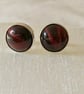 Sterling Silver Stud Earrings with Red Tiger's Eye  Gemstones  - Image 2