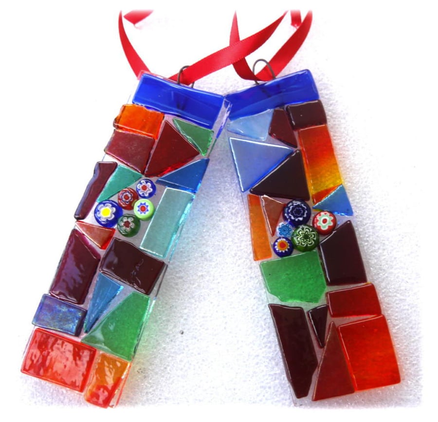 SOLD 240316 Patchwork Rainbow Fused Glass Lightcatcher