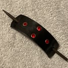 Dyed Black Leather Hair Stick Barrette - 4 Red Gemstones - FREE SHIPPING