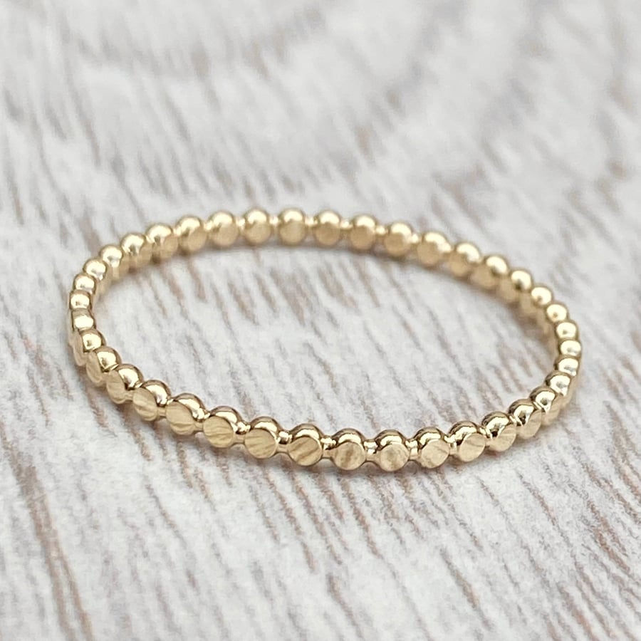 9ct solid yellow gold 1.5mm flat bead skinny ring 
