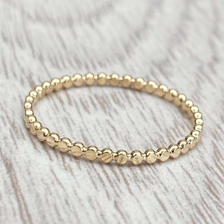 9ct solid yellow gold 1.5mm flat bead skinny ring 