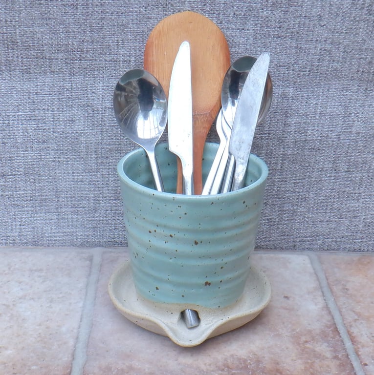 Cutlery and utensil drainer toothbrush holder stoneware pottery handmade  
