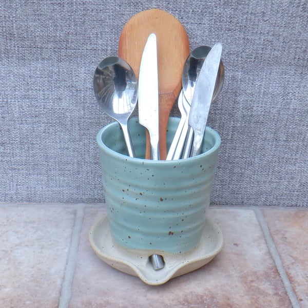 Cutlery and utensil drainer toothbrush holder stoneware pottery handmade  