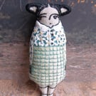 Gorse Fae - A Miniature Hand Embroidered Textile Art Doll, Eco-friendly - 7.5cms