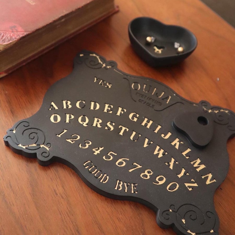 Handmade Black Jesmonite Ouija Board Decorative Tray Gothic Home Decor
