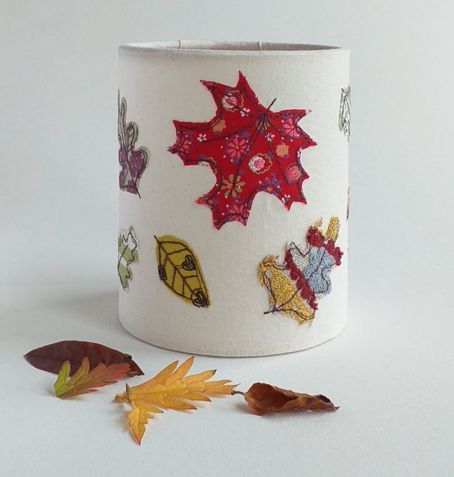 Autumn Leaves Embroidered Lantern for Battery Tealight