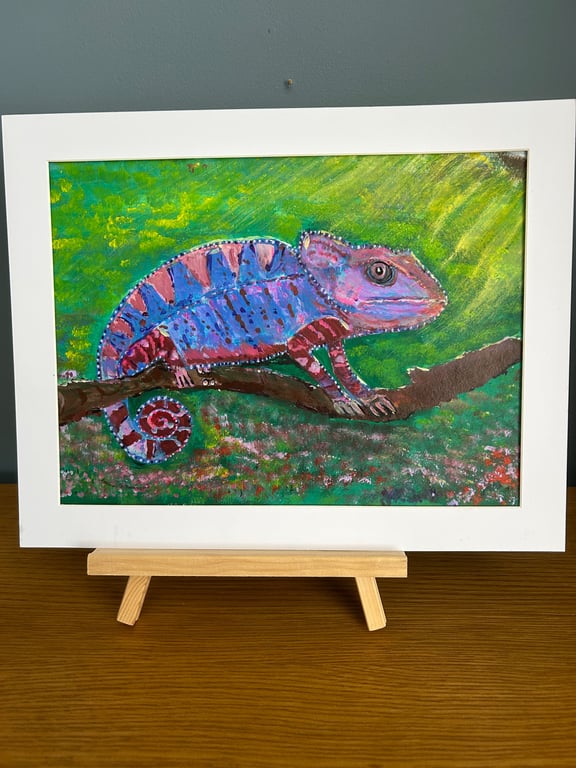 Colourful chameleon original artwork vibrant wildlife painting 