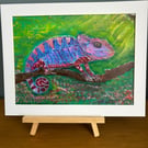 Colourful chameleon original artwork vibrant wildlife painting 