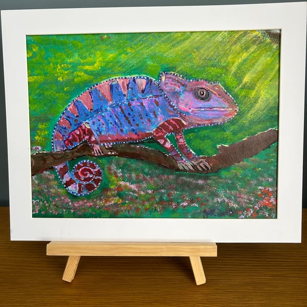 Colourful chameleon original artwork vibrant wildlife painting 