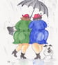 Best Friends walking the Dog together in the rain. Original Painting - Image 1