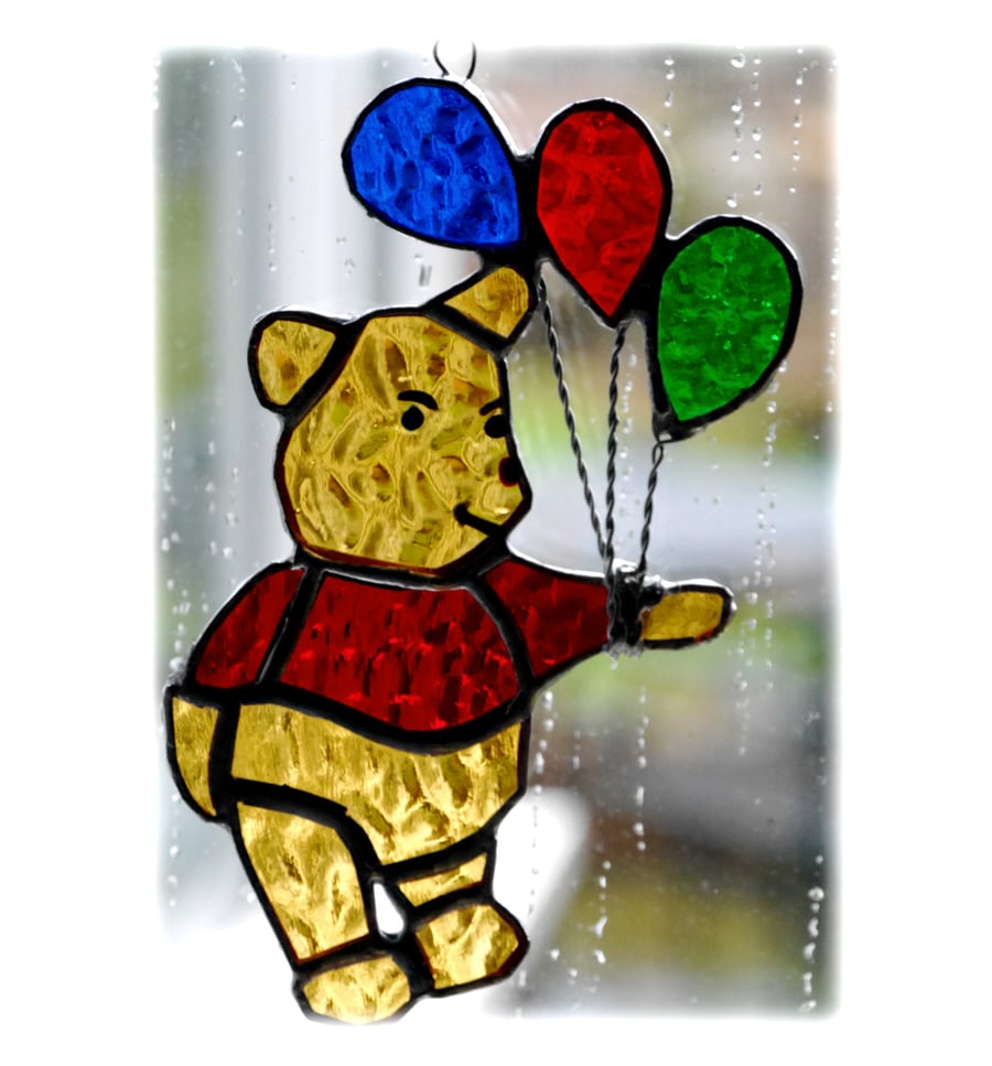Bear with Balloons Suncatcher Stained Glass Handmade 011