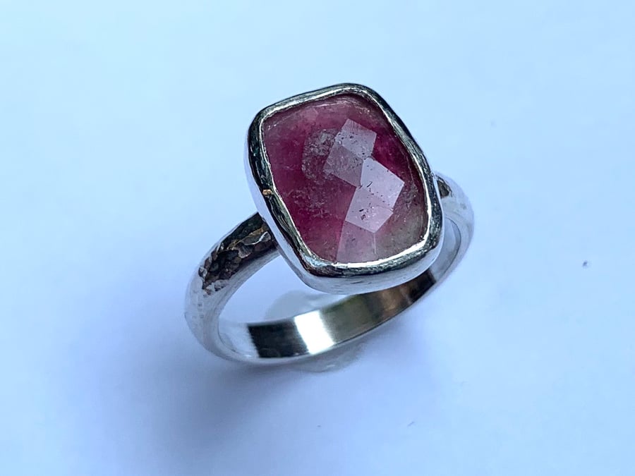 Unique ‘Pink’ Tourmaline and Sterling Silver ‘Sparkle’ Ring (Size K uk small)