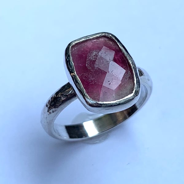 Unique ‘Pink’ Tourmaline and Sterling Silver ‘Sparkle’ Ring (Size K uk small)