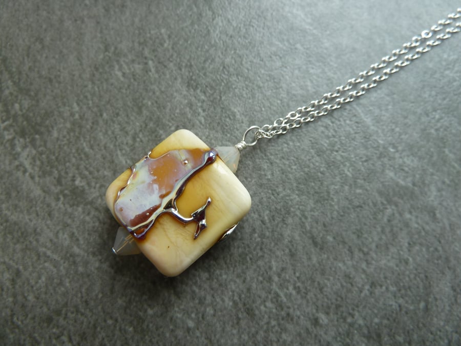 sterling silver chain, lampwork glass pendant