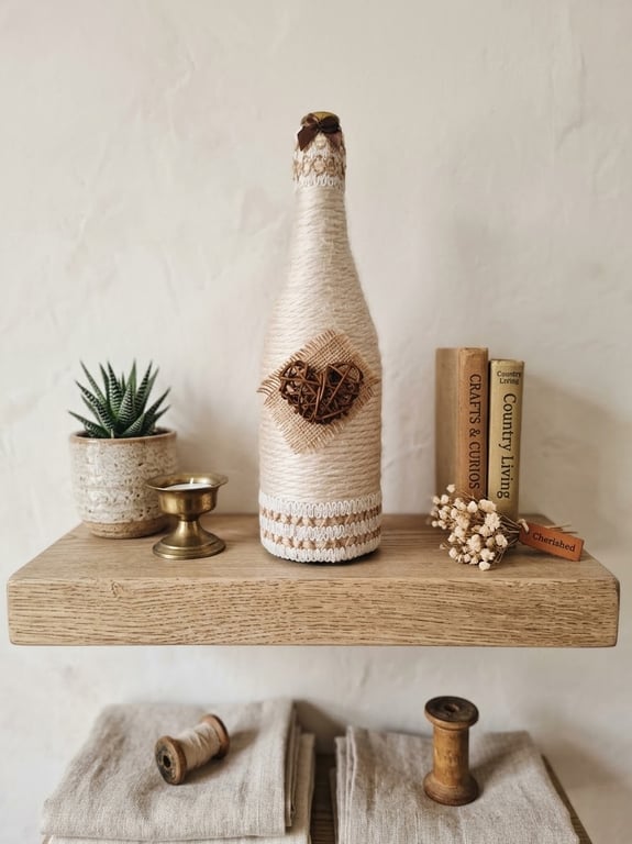 Handmade Upcycled Wine Bottle Ornament, Rustic Neutral Home Decor, Gift Idea