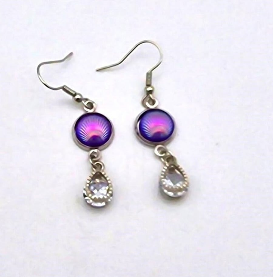 Glass Seashell And Crystal Teardrop Dangle Earrings