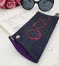 Glasses case, denim, pink circles and purple lining.  - Image 4