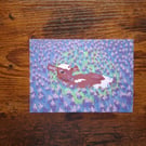 A6 Postcard of a Sweet Cow in a Purple Flower Field
