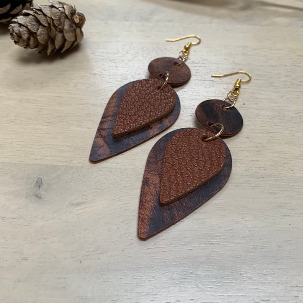 Leather earrings in brown tones free gift wrap 