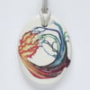 Fire and Water Elements Design Ceramic Pendant on Grey Cord with Lobster Clasp