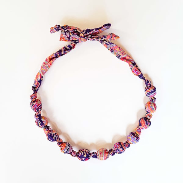 Purple, Pink & Orange Liberty Print Fabric Necklace - Felix and Isabelle print F