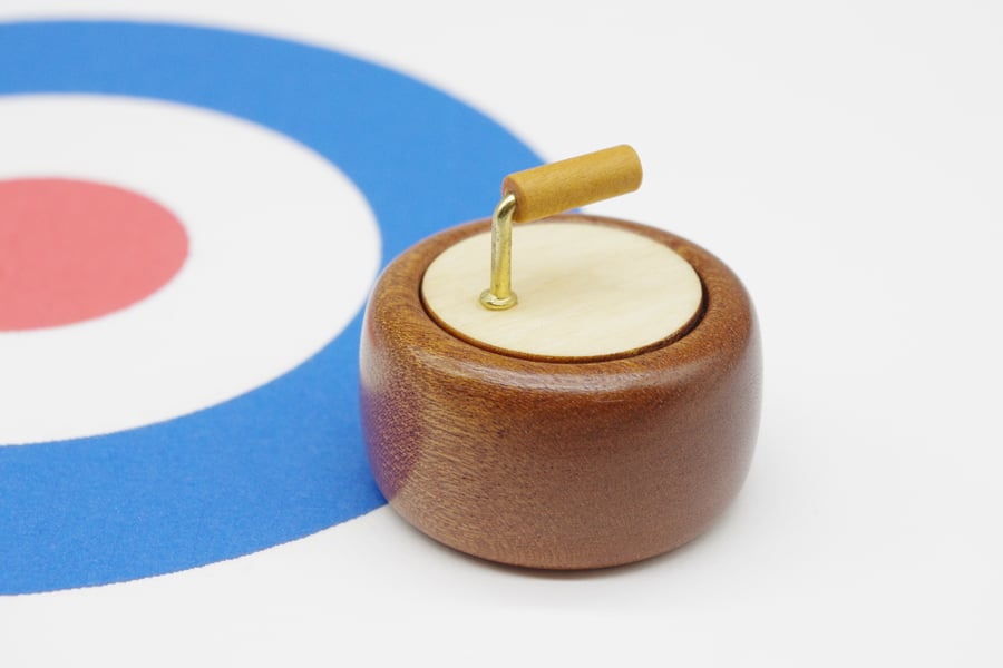 Small Wooden Ring Box. Handmade in the form of a miniature curling stone.