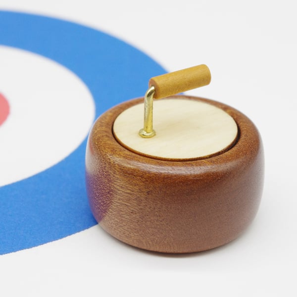 Small Wooden Ring Box. Handmade in the form of a miniature curling stone.