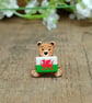 Tiny Wales Flag Bear Pin, Handmade Tiny Wooden St David's Day Teddy Badge - Image 1