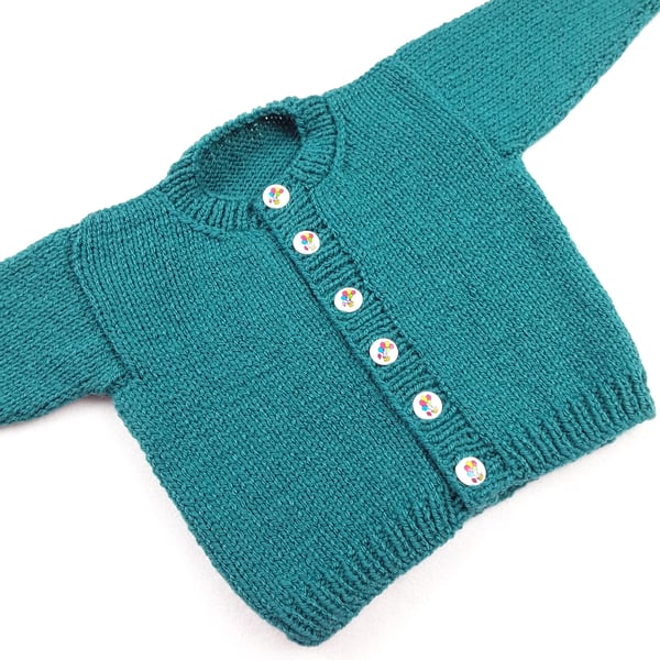 Hand knitted sea green  baby boy girl cardigan  0 - 3 months round neck