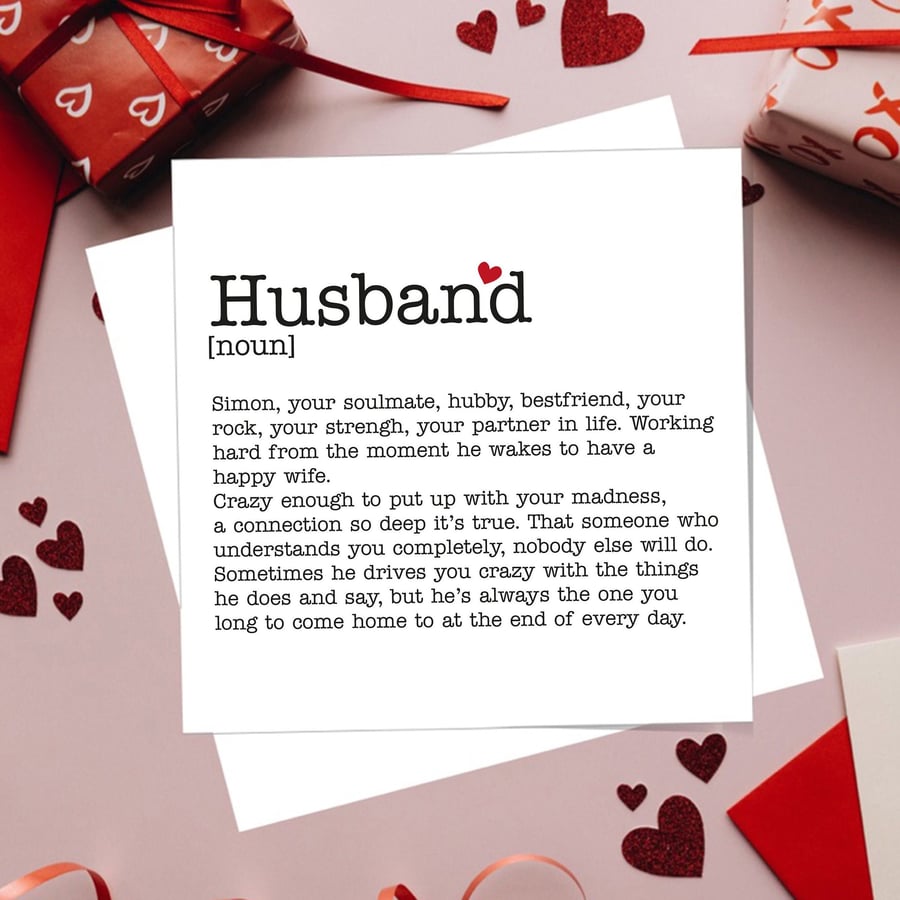 Anniversary Card Personalised Husband Definition. Free delivery