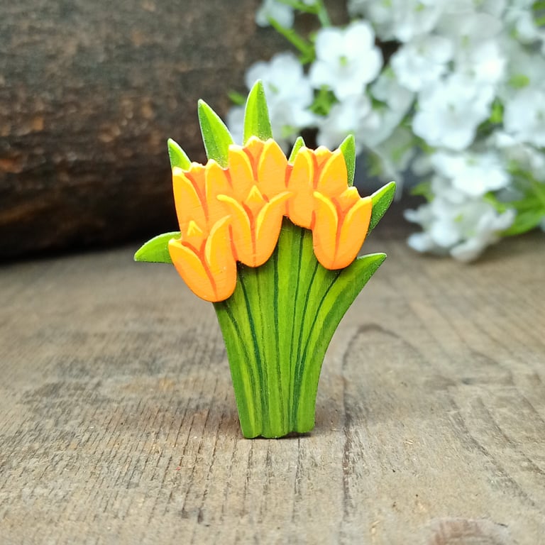 Tulip Gift, Handmade Tulips Brooch Pin, Red Tulip Bouquet, Painted Flowers Badge