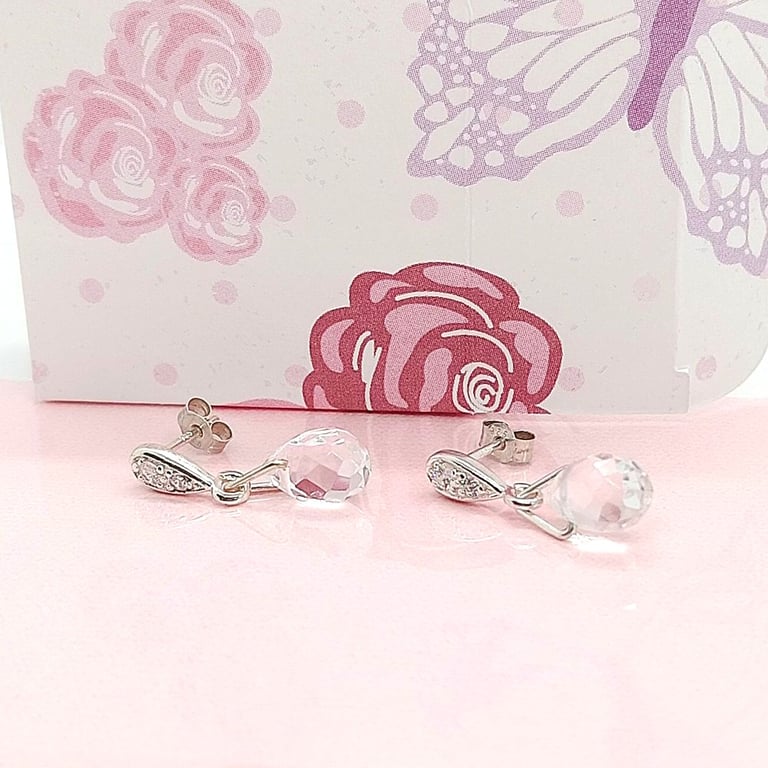 Faceted quartz stud drop earrings sterling silver sparkle