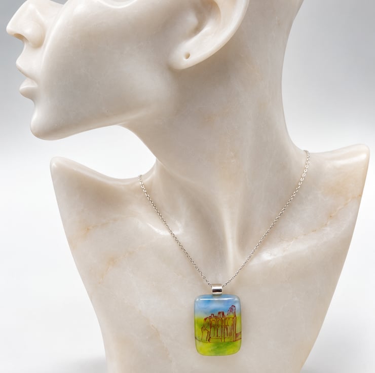 Tynemouth Priory, Fused Glass Pendant with Ster... - Folksy