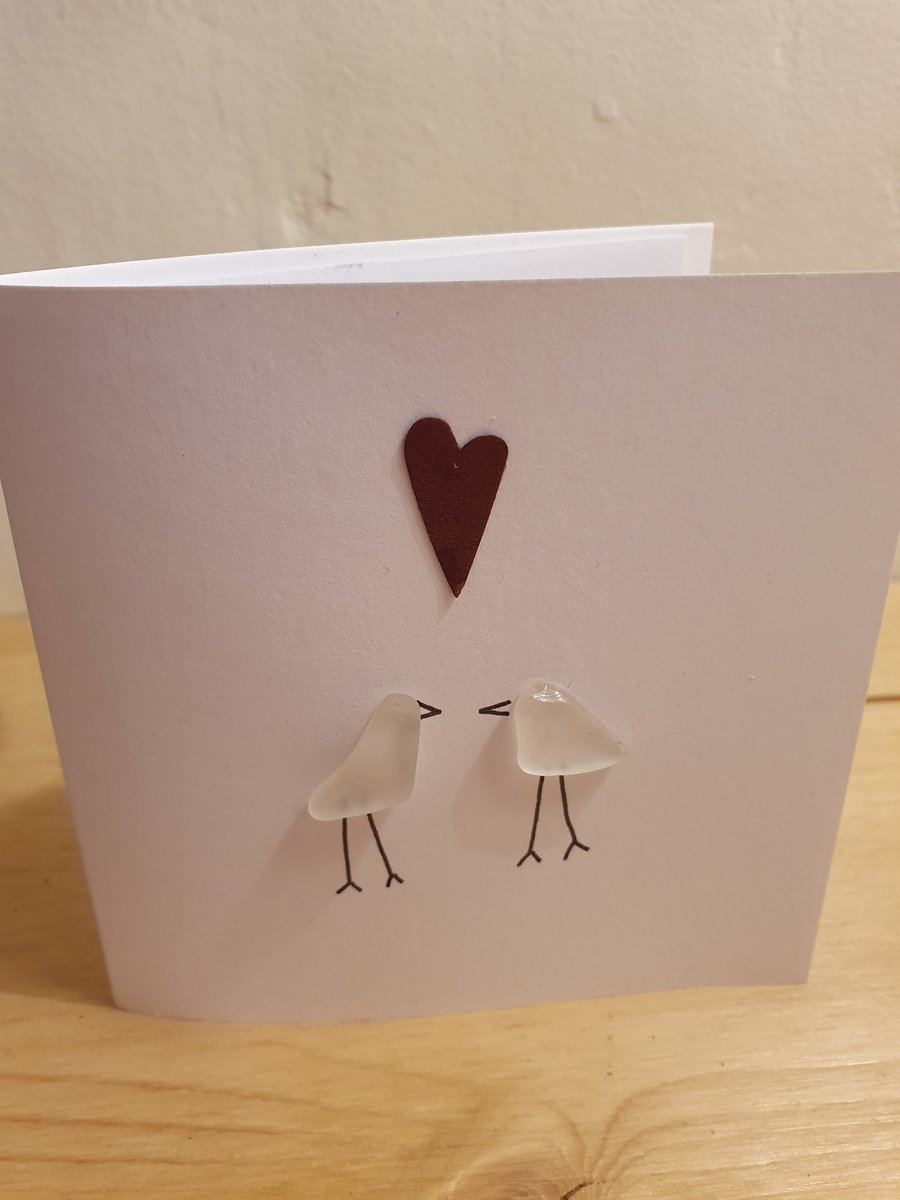 SeaGlass Loverbirds Valentines or Anniversary Card