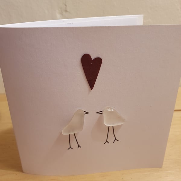 SeaGlass Loverbirds Valentines or Anniversary Card