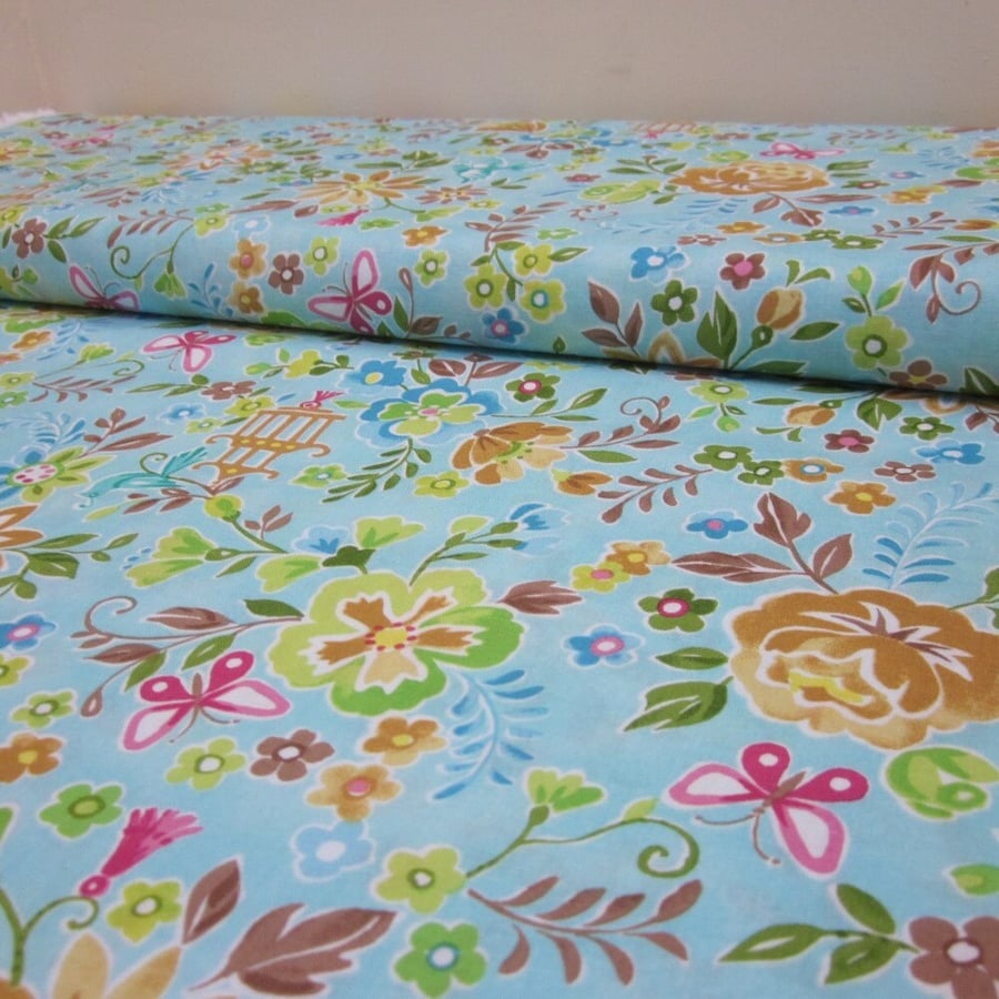 Chinoise Bright Aqua Mustard Fabric Fat Quarter