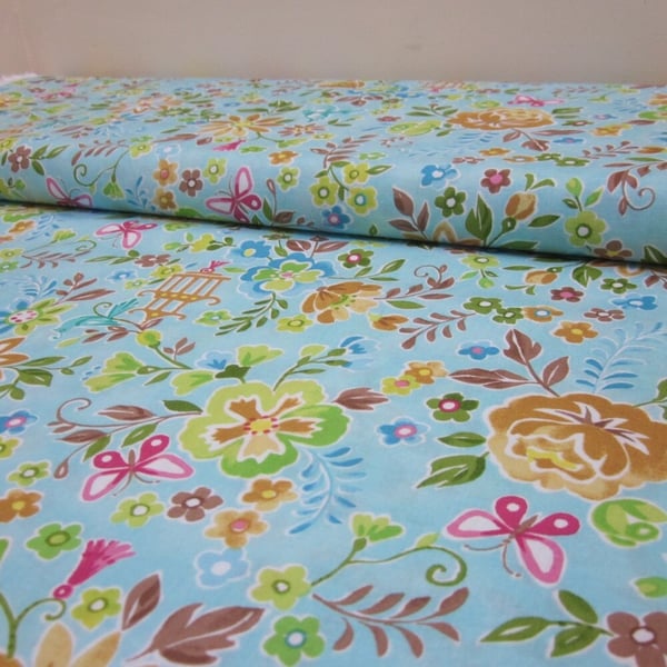 Chinoise Bright Aqua Mustard Fabric Fat Quarter