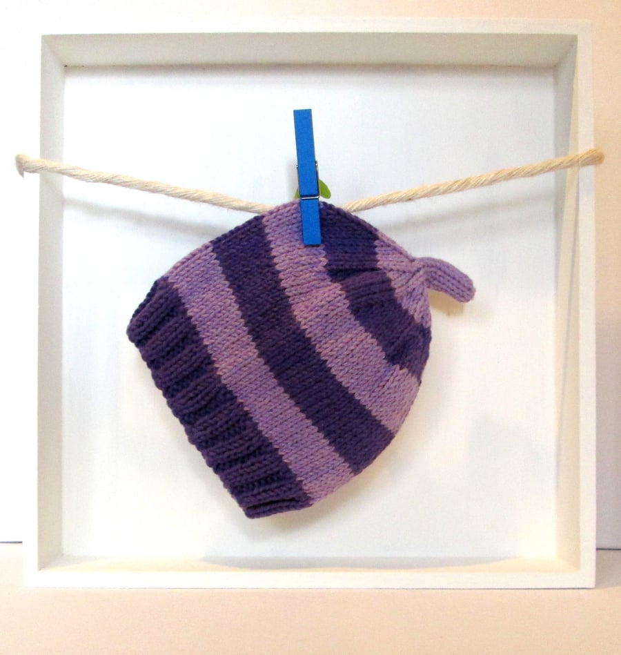 Baby Hat in Purple & Lilac Stripes Size 3 - 6 Months 