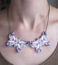Bubble Pattern Double Butterfly Ceramic Pendant Necklace - Image 3
