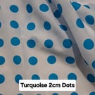 1 Metre Turquise  2cm Polka Dots Lightweight Poycotton Fabric 1.12m Wide
