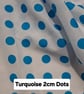 1 Metre Turquise Polka Dots Lightweight Poycotton Fabric 1.12m Wide