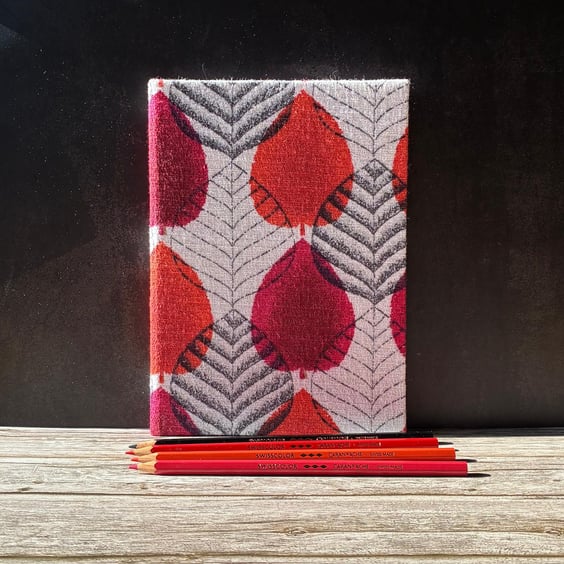 Handmade 'Autumn Leaves' A5 Journal made with 1950s Vintage Barkcloth Fabric