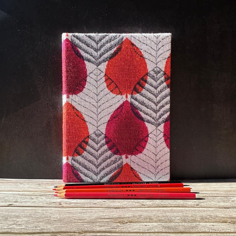 Handmade 'Autumn Leaves' A5 Journal made with 1950s Vintage Barkcloth Fabric