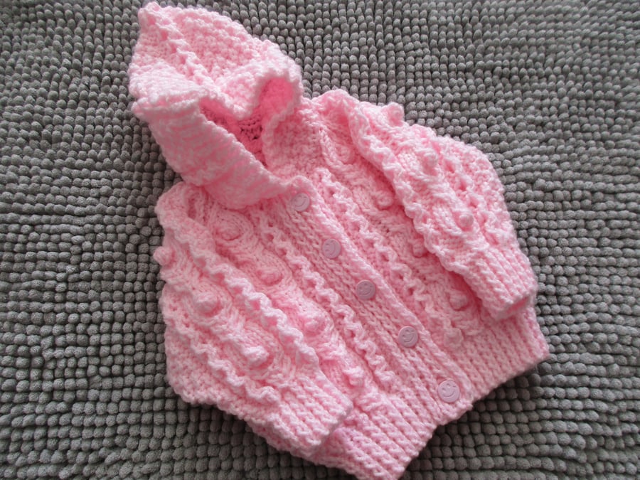 16"  Baby Pink Aran Jacket with Hood