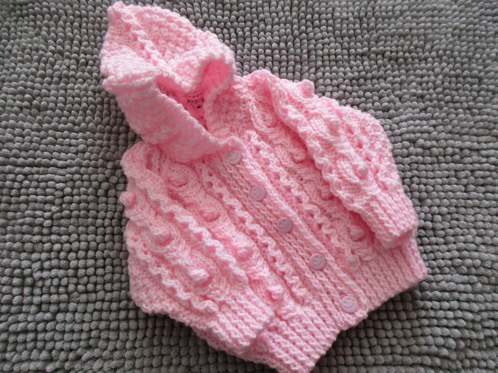 16"  Baby Pink Aran Jacket with Hood