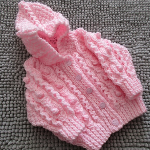 16"  Baby Pink Aran Jacket with Hood