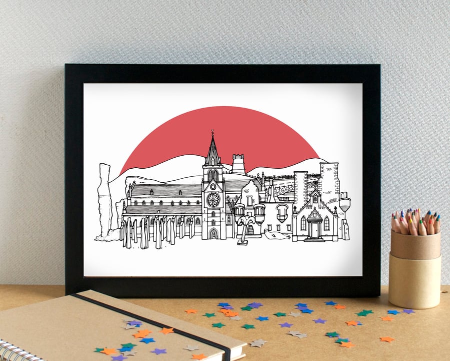 Orkney Landmarks Skyline Art Print