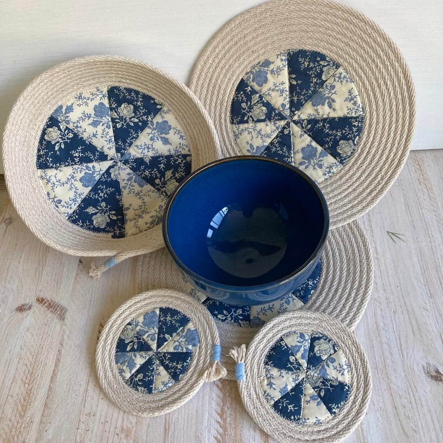 Coiled Rope Placemat, Coaster and Basket Set